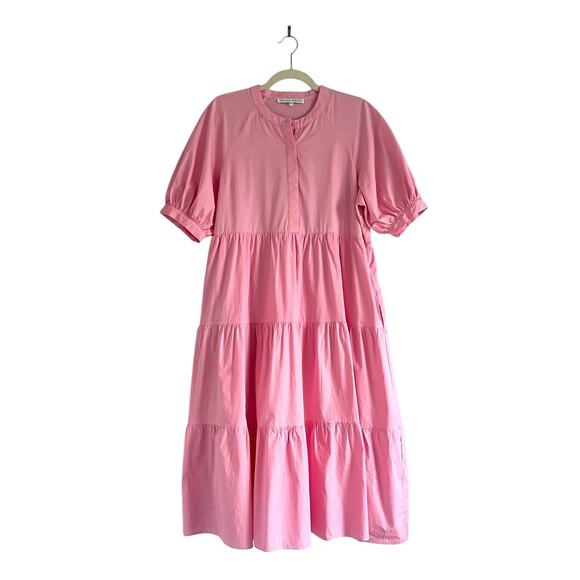 English Factory short puff sleeve Tiered midi Sundress pink Sz Small Balletcore - Picture 2 of 11